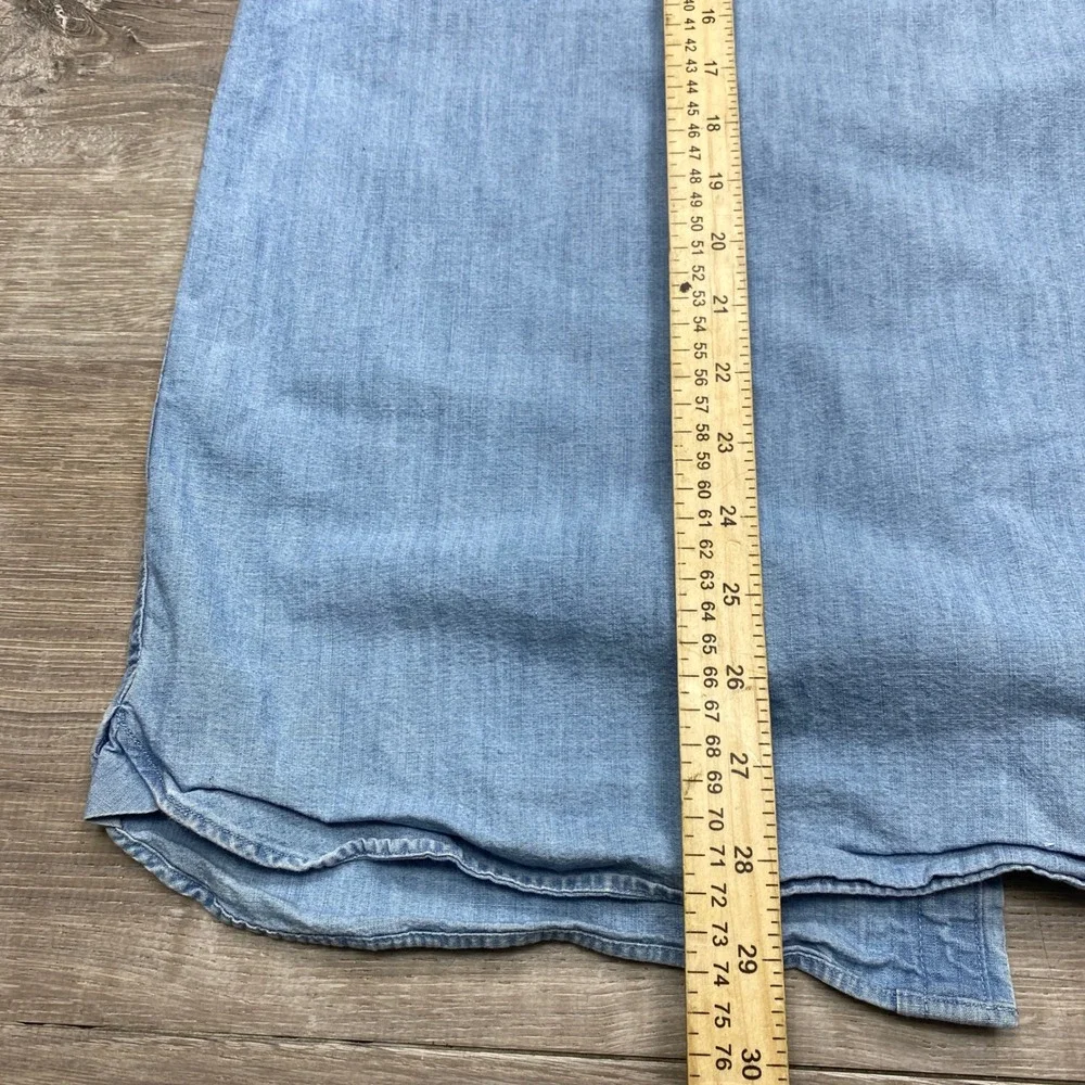 Banana Republic Slim Fit Chambray Band Collar Shirt Mens Medium Blue